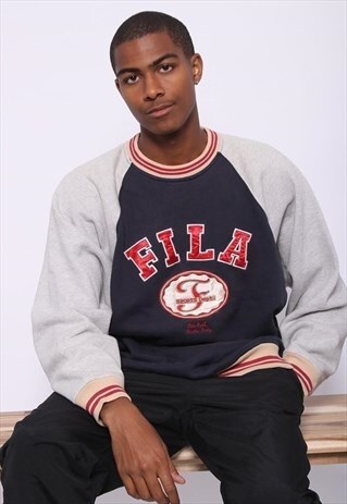 VINTAGE FILA BIG LOGO SWEATSHIRT BLUE GREY