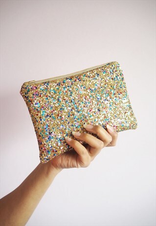 MULTICOLOURED GOLD GLITTER MAKEUP BAG