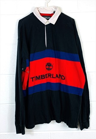 VINTAGE TIMBERLAND RUGBY TOP/ SWEATSHIRT BLACK RED STRIPED