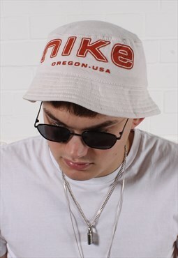 Reworked Vintage Nike Bucket Hat in Cream with Logo