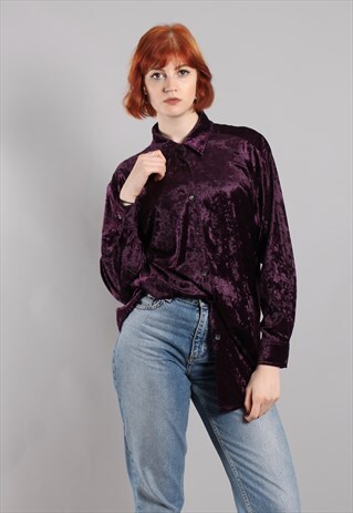 VINTAGE 90S AUBERGINE CRUSHED VELVET LONG SHIRT