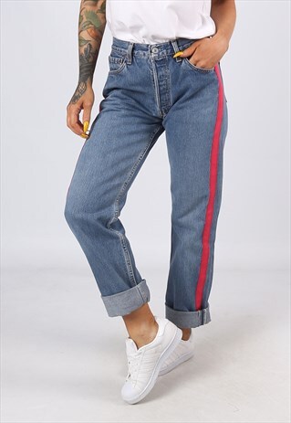 LEVIS 501'S DENIM JEANS REWORKED SIDE STRIPE UK 8 - 10 (H3AI