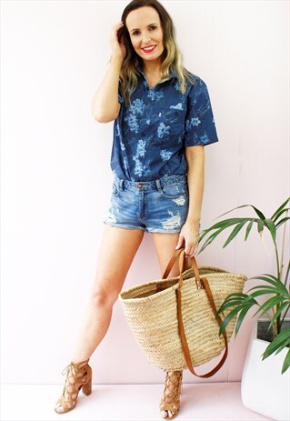 VINTAGE 90'S BLUE HAWAIIAN PRINT SHIRT BLOUSE