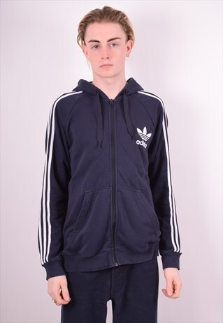ADIDAS MENS VINTAGE HOODIE JACKET LARGE BLUE 90'S