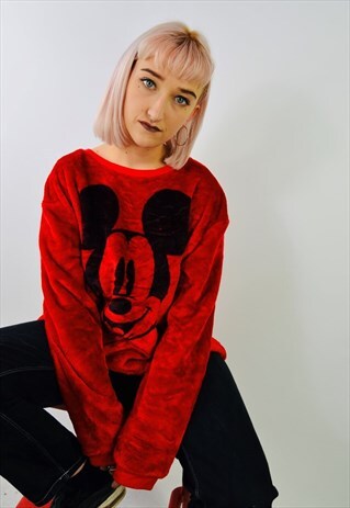 VINTAGE DISNEY MICKEY MOUSE FLUFFY RED SWEATSHIRT