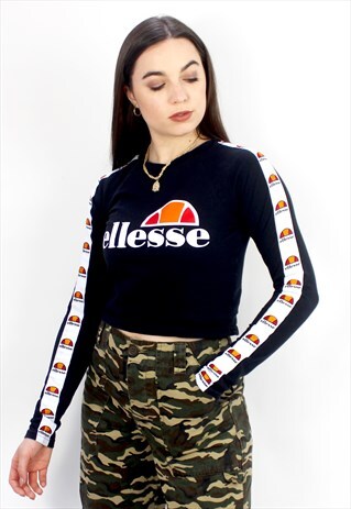 90'S RETRO BLACK SIDE-TAPE LONG-SLEEVED TOP