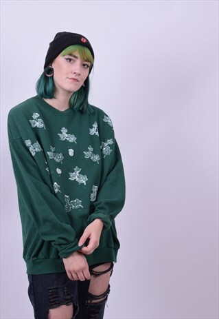 VINTAGE 90'S GREEN LEAF & ACORN USA SWEATER SIZE X LARGE