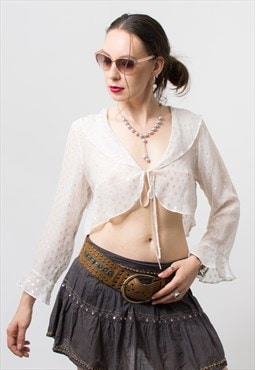 Sheer top in white Y2K mesh hippie romantic blouse women