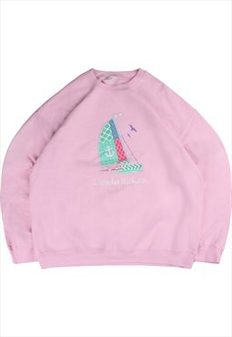 Vintage  Gildan Sweatshirt Boat Crewneck Pink XLarge