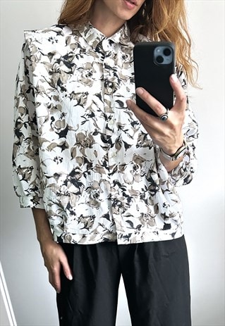 80S WHITE FLORAL SHIRT WITH SHORT SLEEVED 