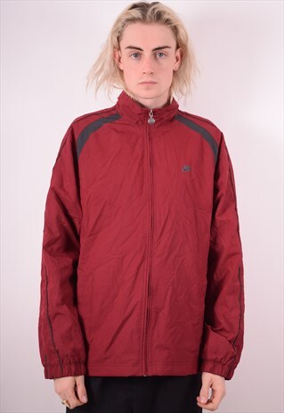 NIKE MENS VINTAGE TRACKSUIT TOP JACKET LARGE MAROON 90S