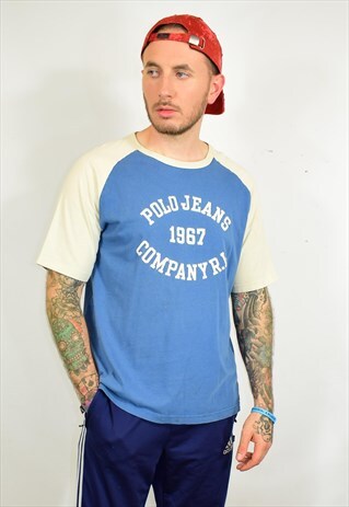 VINTAGE POLO JEANS CO BLUE CREAM EMBROIDERED T SHIRT