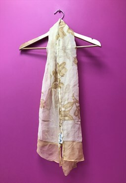 Vintage Neck Scarf Cream Natural Floral Rectangle 