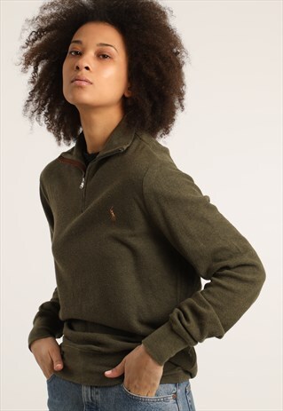 VINTAGE RALPH LAUREN EMBROIDERED LOGO 1/4 ZIP SWEATSHIRT