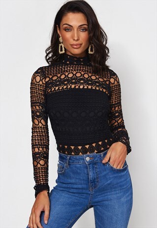 BIBA BLACK CROCHET BODYSUIT