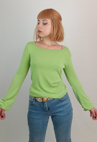 VILA VINTAGE 90'S BELL SLEEVES PEAR GREEN KNIT TOP
