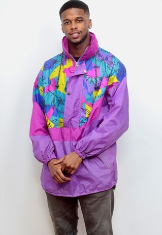 1990'S VINTAGE 1/4 ZIP WINDBREAKER JACKET IN MULTICOLOUR