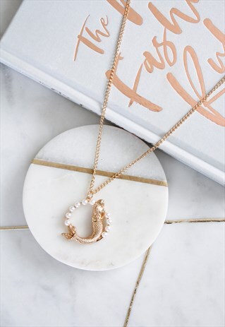GOLD MERMAID FAUX PEARL PENDANT VINTAGE STYLE NECKLACE