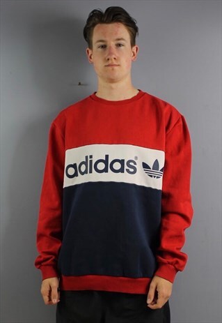 VINTAGE ADIDAS SWEATSHIRT IN RED WITH PRINTED LOGOS. SIZE L.