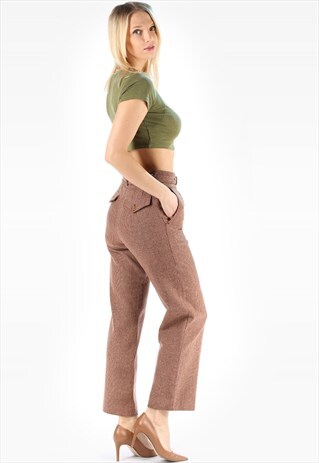 VINTAGE HIGH WAIST WOOL CHINOS PANTS TROUSERS