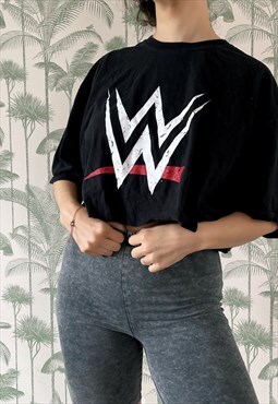 Vintage Reworked Crop WWE Wrestling T-Shirt Black