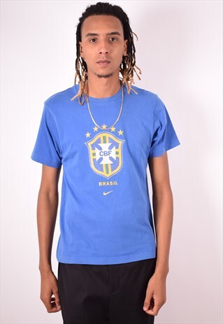 NIKE MENS VINTAGE BRASIL T-SHIRT TOP LARGE BLUE 90S