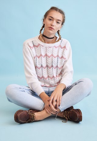 70'S RETRO KNIT NEUTRAL SHIMMER JUMPER TOP