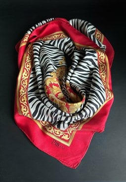 80's Vintage Pinto Red Animal Print Baroque Gold Scarf