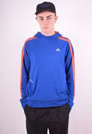 ADIDAS MENS VINTAGE HOODIE JUMPER MEDIUM BLUE 90'S
