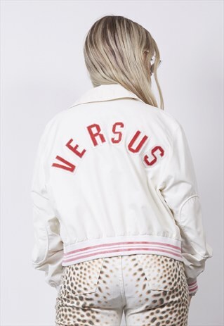 VINTAGE 90'S VERSUS VERSACE WHITE/PINK BOMBER JACKET