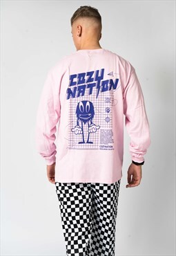 Oversized Longsleeve in Pink with Purple Graphic print