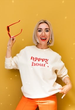 Cream Happy Hour Slogan Sweatshirt