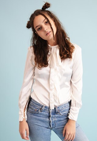 80'S RETRO NEUTRAL DRAPED SHIMMER PARTY BLOUSE TOP