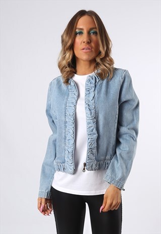DENIM JACKET CROPPED OVERSIZED FITTED PETITE UK 12 (4CZ