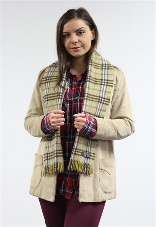 VINTAGE LAMBSWOOL CHECKED SCARF GREEN-AS159