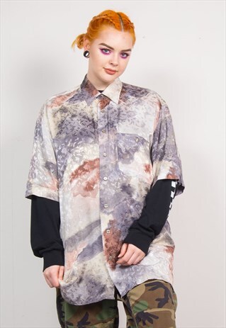 VINTAGE 90'S PASTEL PURPLE ABSTRACT PATTERN OVERSIZED SHIRT