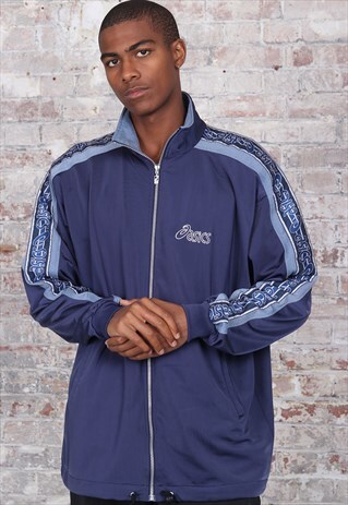 VINTAGE ASICS TAPE LOGO TRACK TOP JACKET BLUE