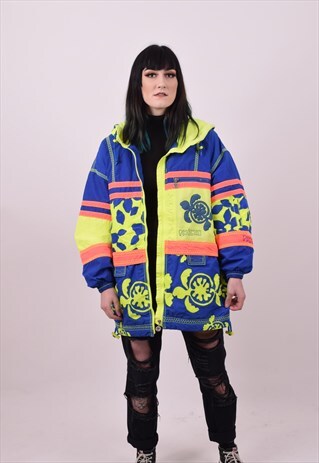 VINTAGE 80'S CRAZY PATTERN SKI JACKET LARGE UNISEX