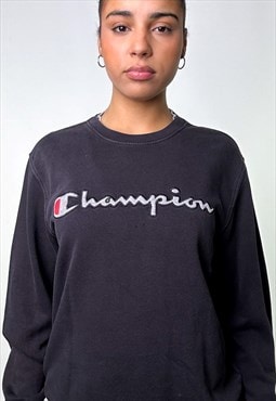 Black y2ks Champion Spellout Sweatshirt