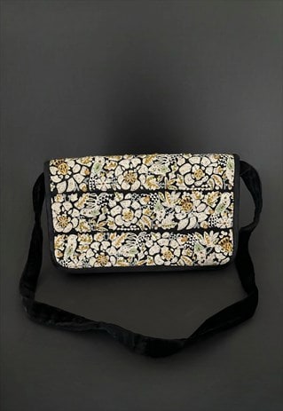 70's Vintage Black Velvet Shoulder Clutch Embroidery Bag