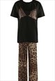 LEOPARD TEES AND WIDE LEG TOUSER SET IN BLACK 