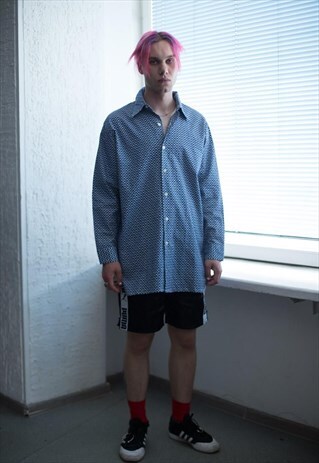 VINTAGE 70'S WHITE/BLUE PATTERNED SHIRT