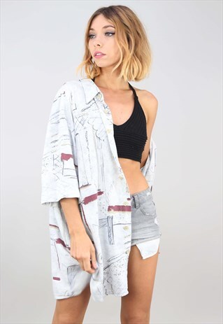 VINTAGE OVERSIZED SHORT SLEEVE PATTERNED SHIRT