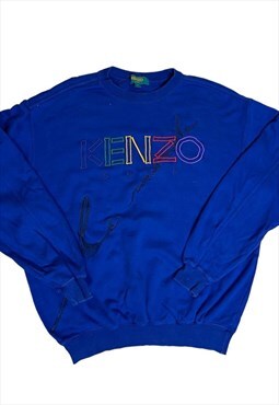 Vintage 90's Kenzo Logo Jumper Sports Oversized Blue