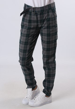 HIGH WAISTED TROUSERS TARTAN CHECKED TAPERED UK 12 (6AI)