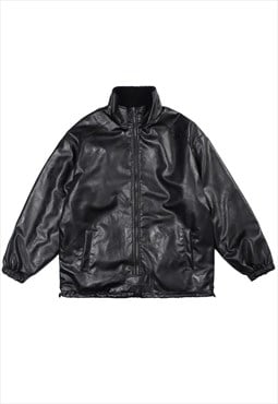 Faux leather winter jacket padded PU bomber reversible coat