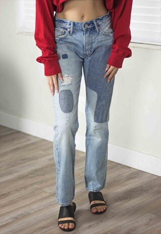VINTAGE LEVI'S HIGHWAISTED PATCHWORK DISTRESSED JEANS 90S 26