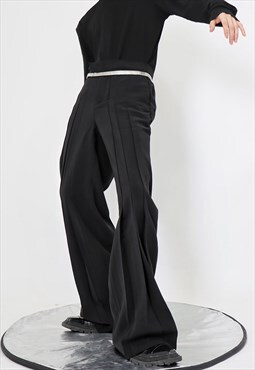 Pleated Flare Pants in Black
