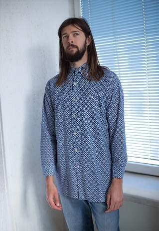 VINTAGE 70'S BLUE/WHITE PATTERNED SHIRT