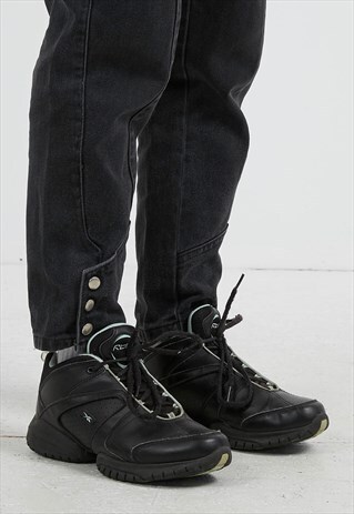 VINTAGE BLACK REEBOK LEATHER HI-TOPS TRAINERS